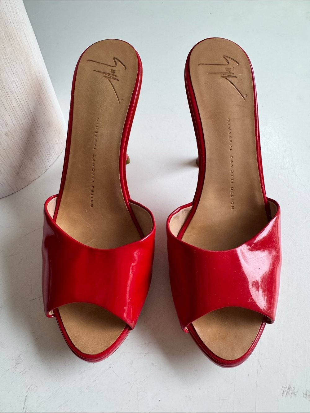 Giuseppe Zanotti Design Red Patent Leather Peep-Toe Mules – Size 38.5 - Picture 4 of 12